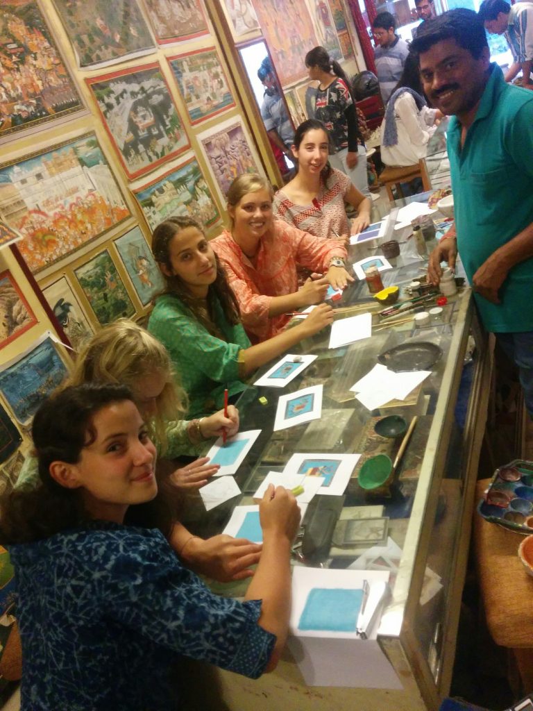 The girls at an art workshop for local Rajasthani artwork