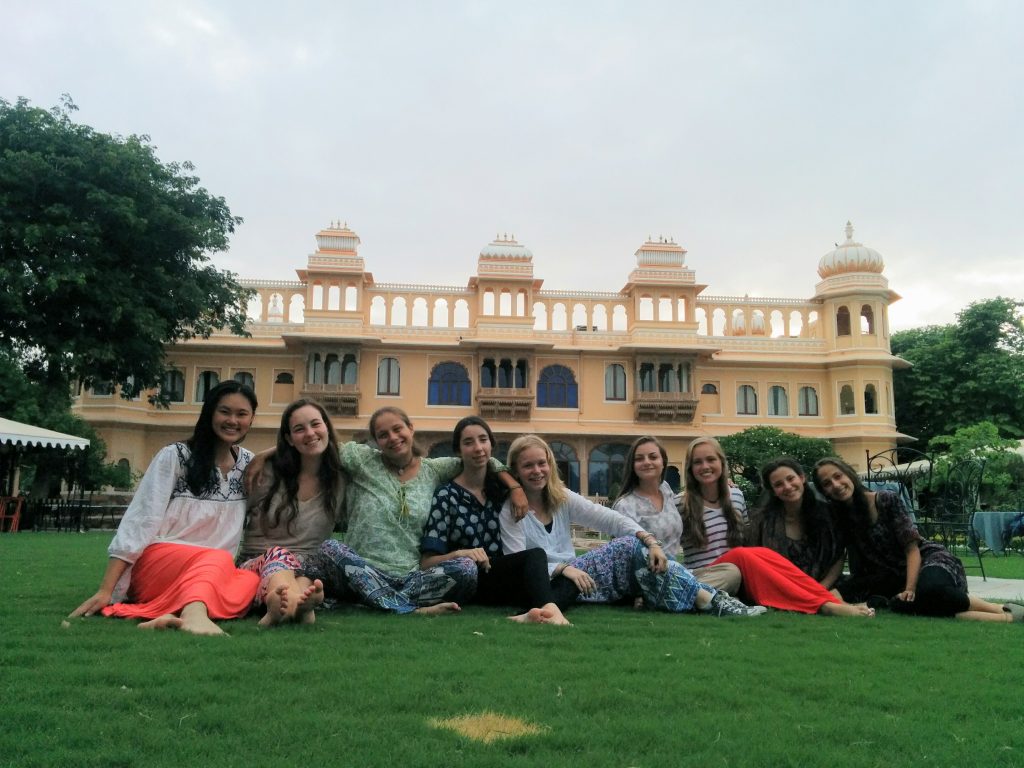 the girls gather outside of Fateh Bagh